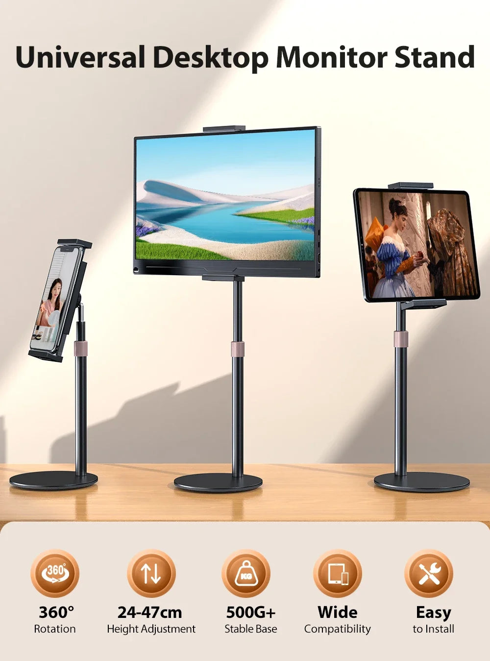 Cdisplay Portable Monitor Stand Adjustable Height Desktop Monitor Bracket for 4.7-17.3 inch Phone Tablet Monitor Support Holder