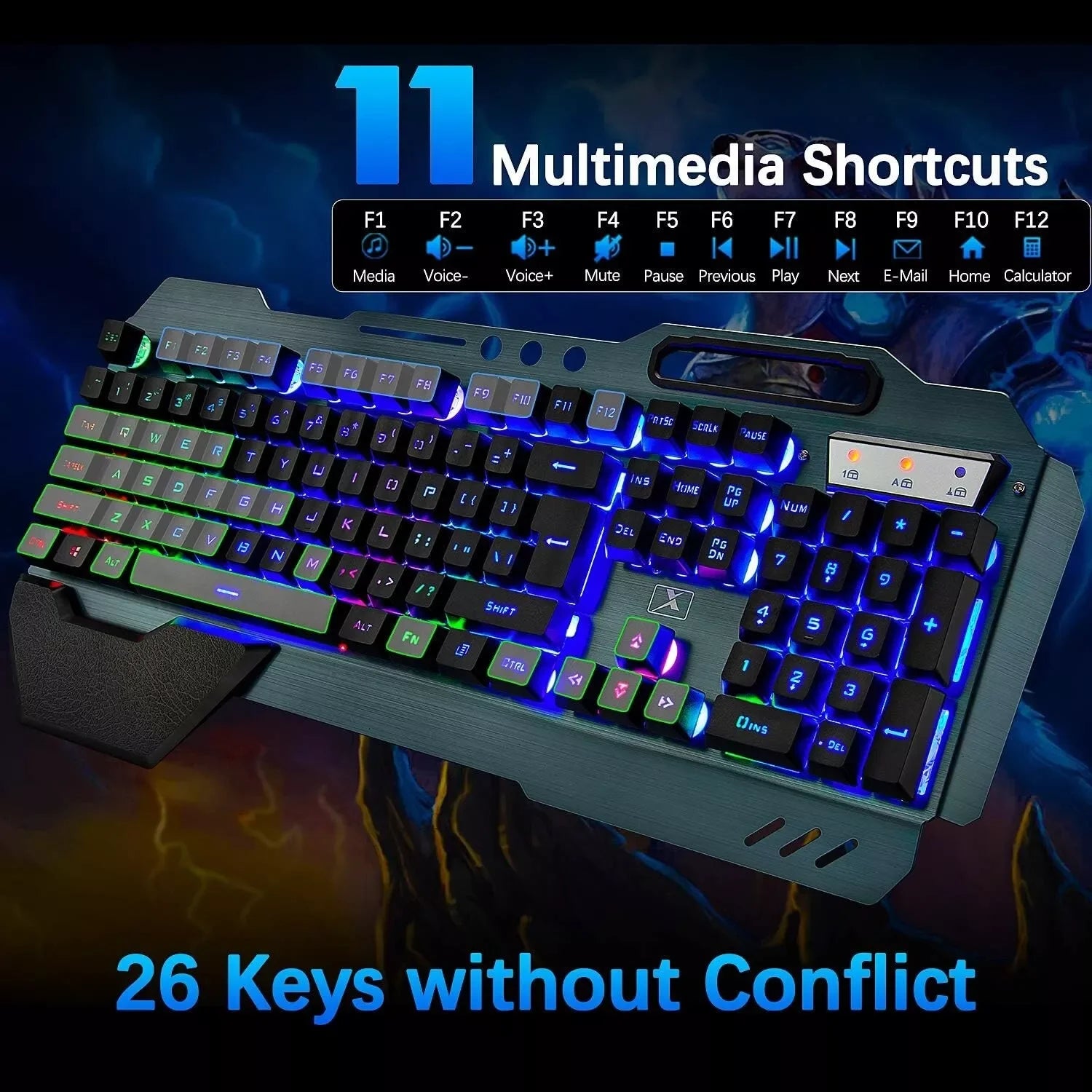 Teclado y ratón inalámbricos para juegos con retroiluminación arcoíris/RGB, teclado recargable y ratón para juegos de 7 colores silencioso con alfombrilla