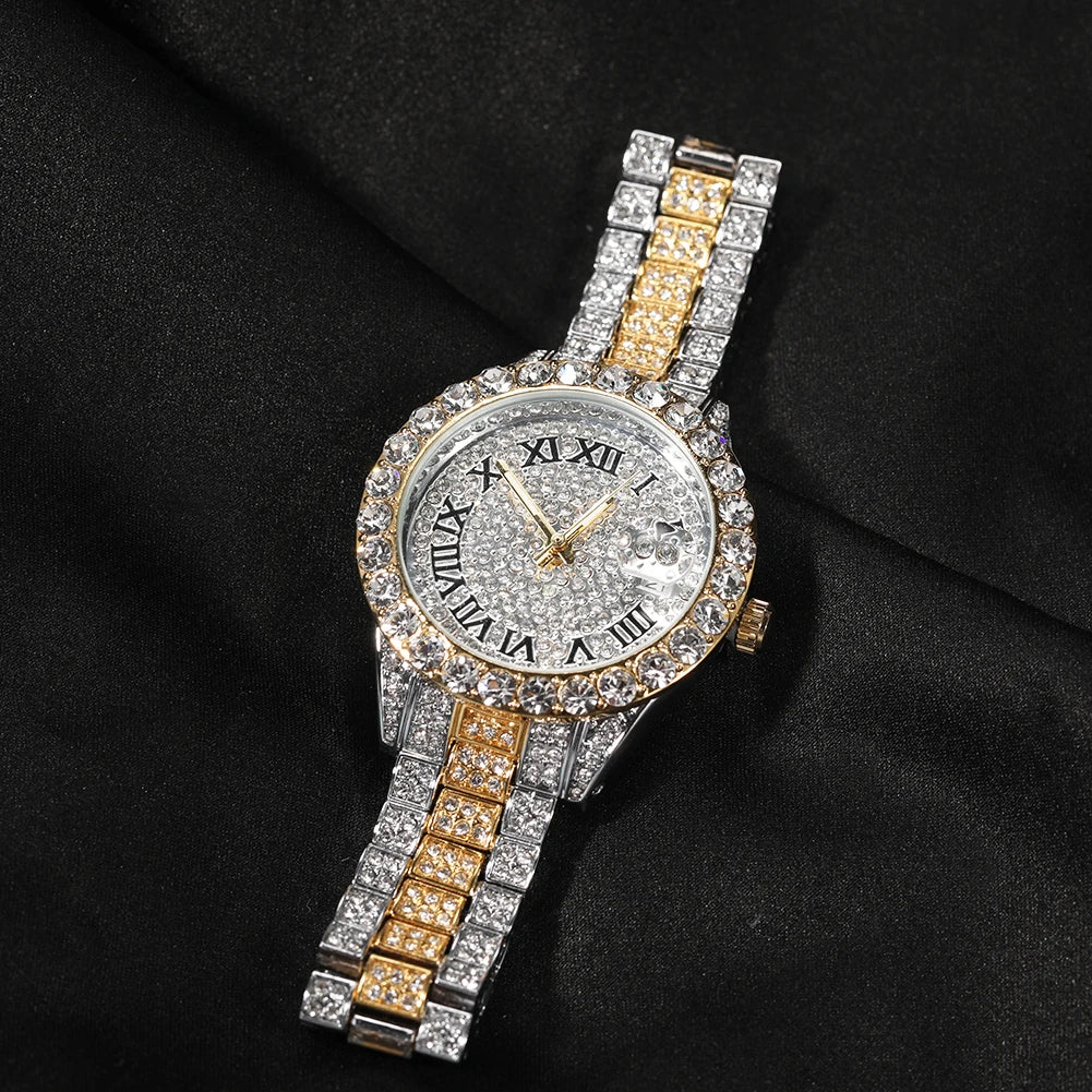 Uwin Women's Watch Baby Pink Iced Out Quartz Clock Small Dial Luxury Rhinestone Waterproof Wrist Watch Small Size For Women