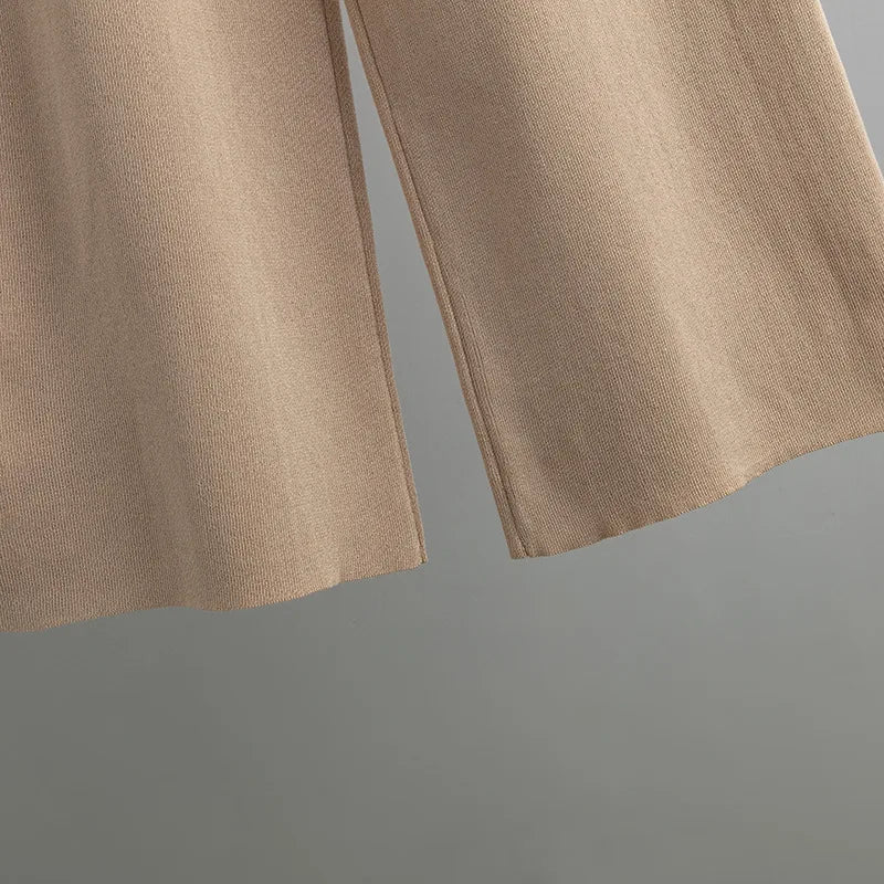 Pants Suit Women V-neck Loose Split Knit Tops Fashion Two-piece High Waist Straight Casual Pants Two Piece Sets Womens Outifits