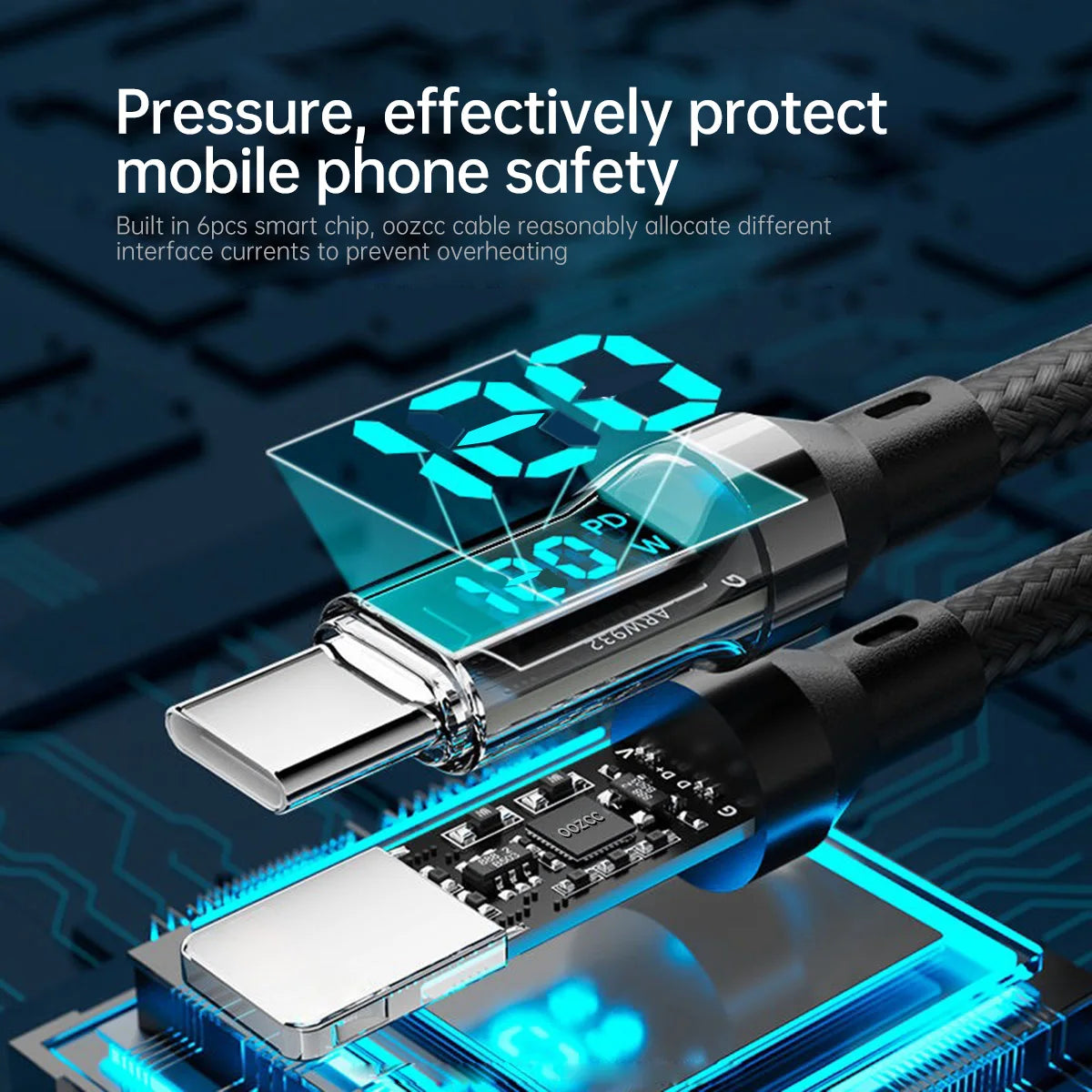 LCD Watt Display Cable, Max 120W Super Fast Charging USB Type C Cable Data Transfer, USB A to Lightning for IPhone14 Pro