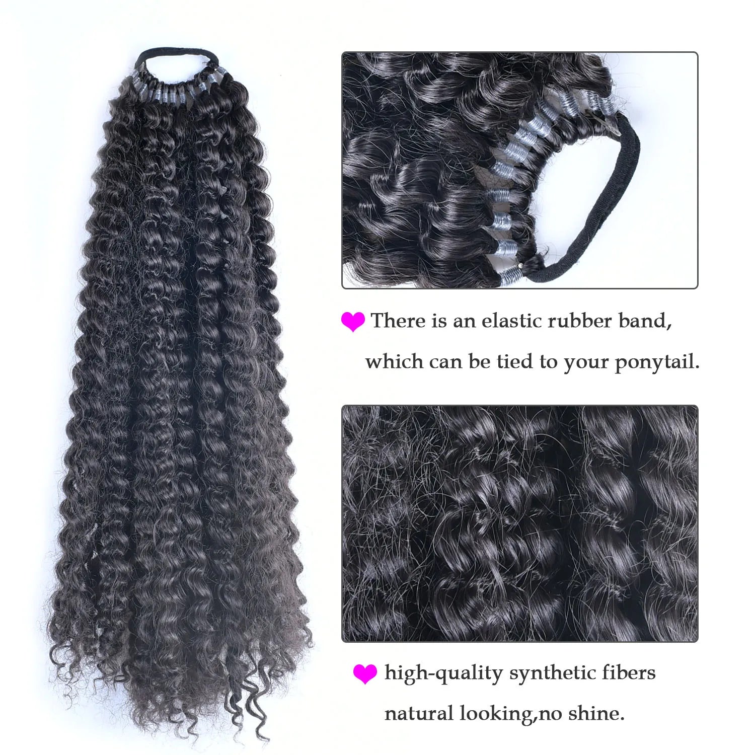 Jeedou Queues de cheval Cheveux bouclés lâches en anneau Design Afro Texture duveteuse Extension de queue de cheval synthétique pour femme Usage quotidien