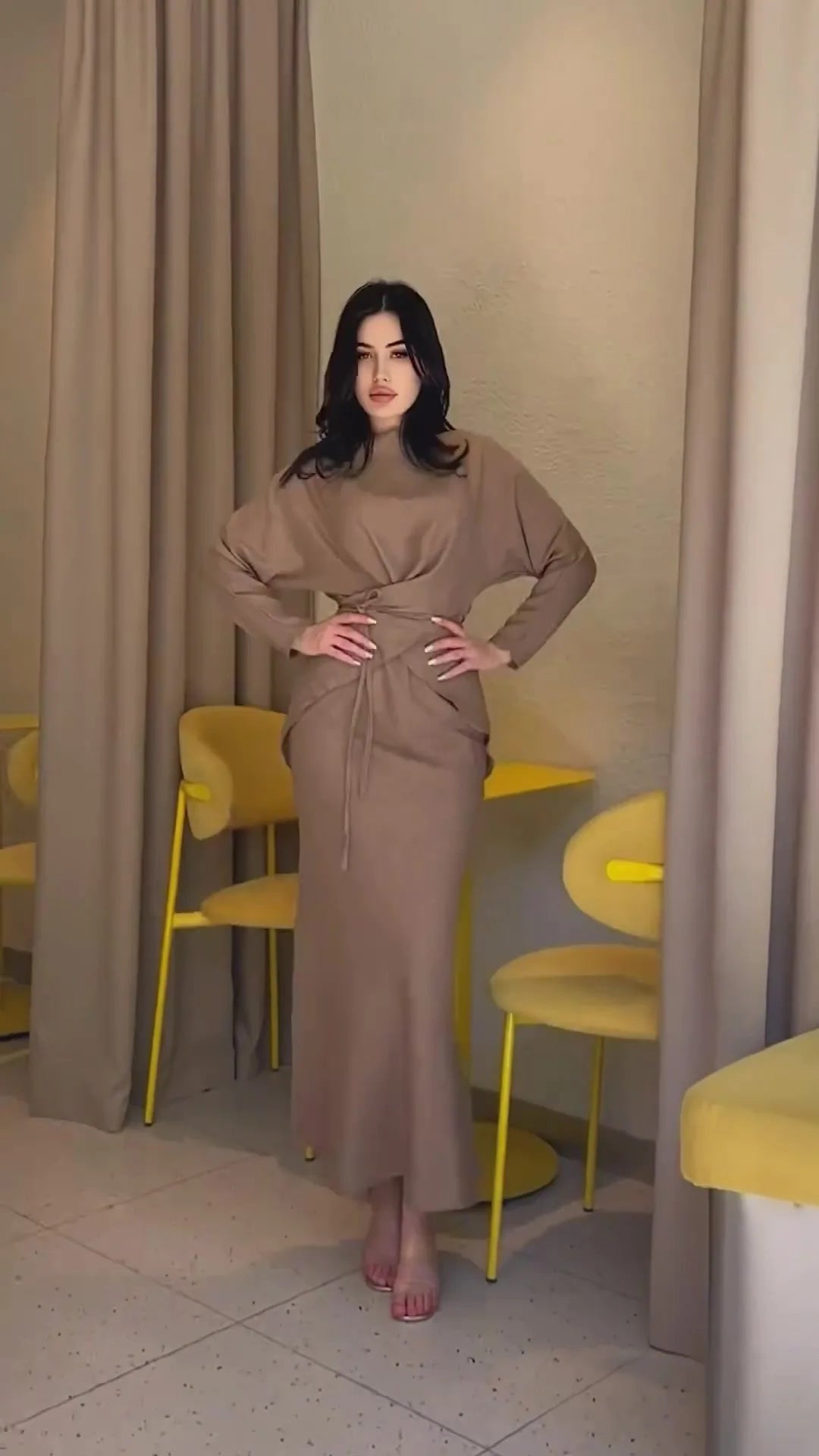 Elegant Loose Midi Skirt Sets Women Satin Cross Lace-Up Long Sleeve Top And Maxi Skirt Set Fall Clothes Chic Office Sets