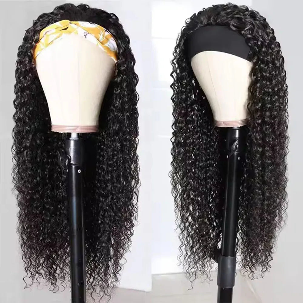 Pelucas con Diadema de Cabello Humano, Ondas Profundas, 250% Sin Encaje, Sin Pegamento, Pelucas Hechas a Máquina, Aptas para Principiantes, Pelucas Rizadass
