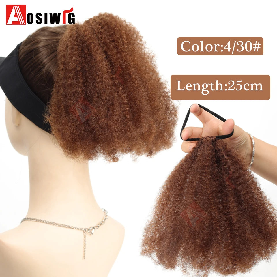 Elastic Rubber Band Ponytail Extended by 10 inches Short African Curly Ponytail African Women Fluffy Ponytail Synthetic Wig
