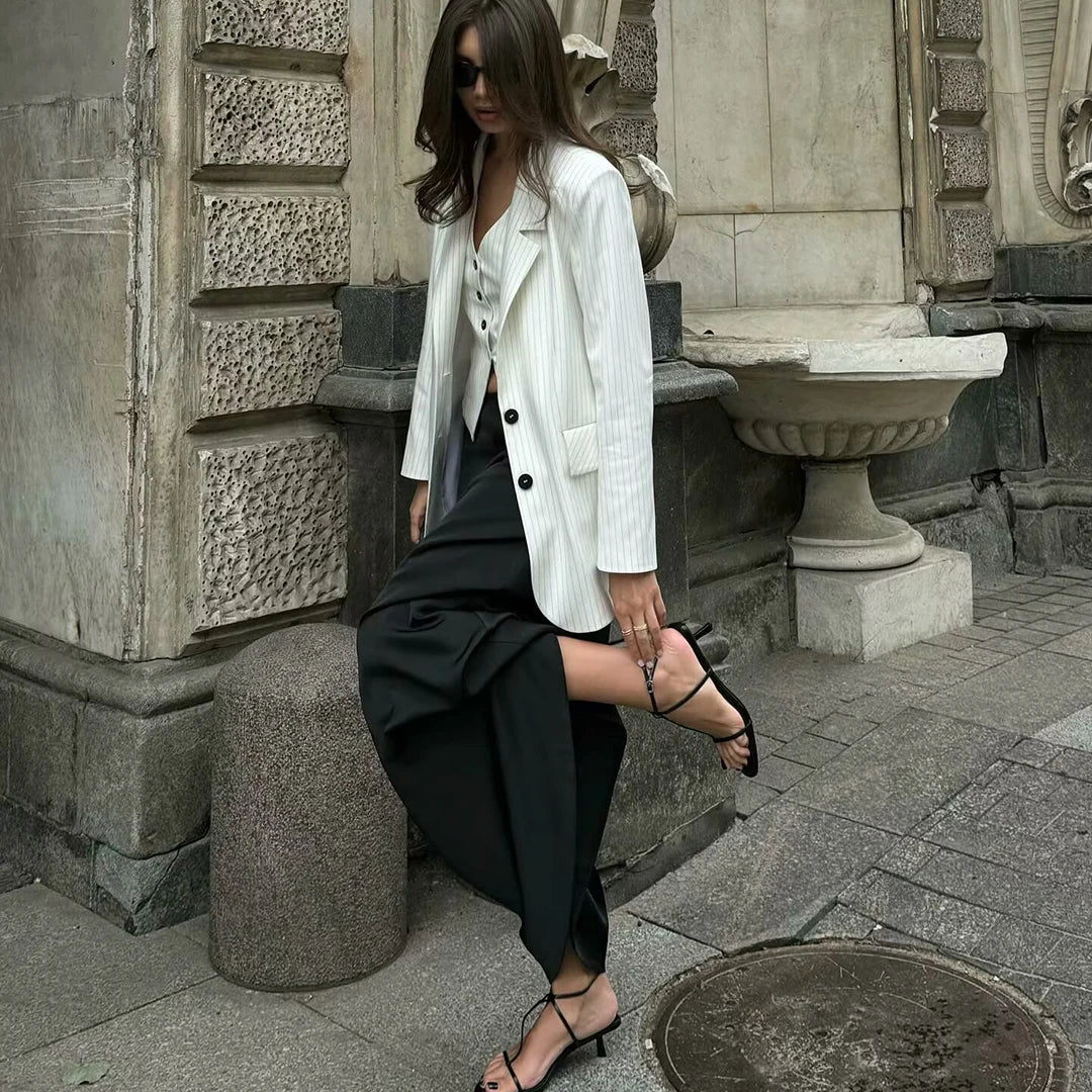 Elegant Satin Midi Slip Skirt with Side Zipper – Smooth & Flowing Fit for Versatile Styling
