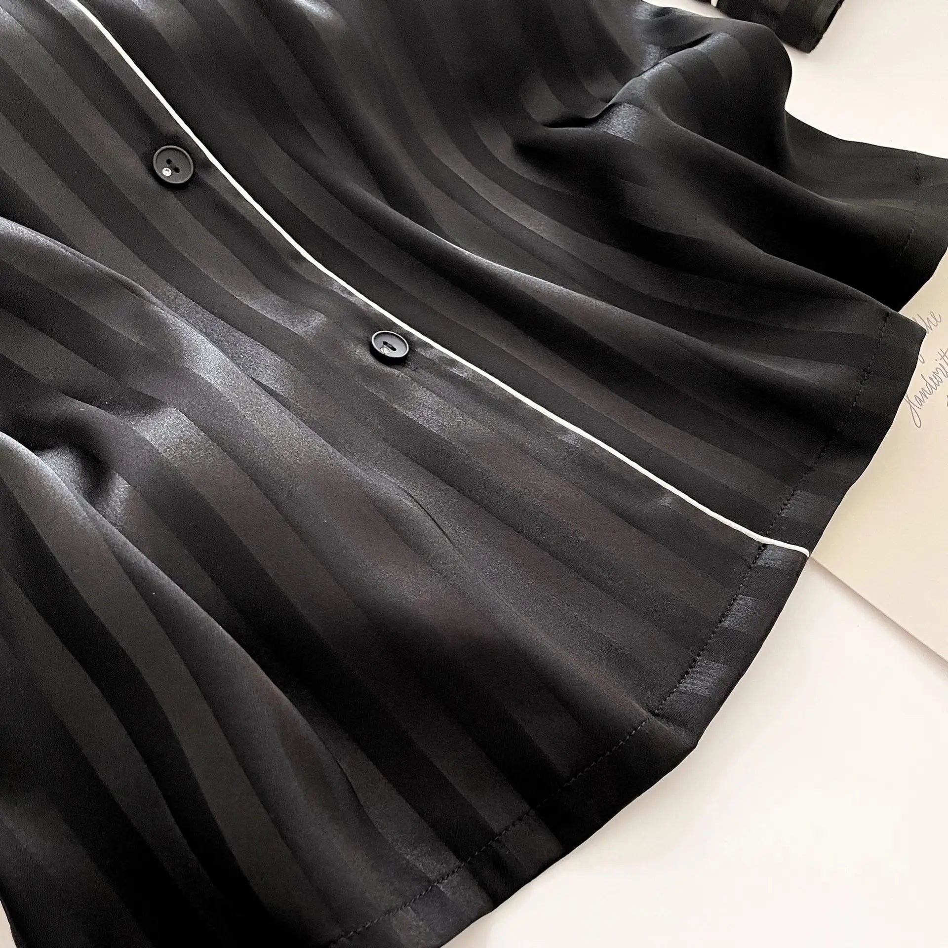 Women's Striped Pajamas Set Satin Long Sleeved Lapel Shirts Nightwear Sexy Lingerie Home Clothes Loose Sleepwear Loungewear
