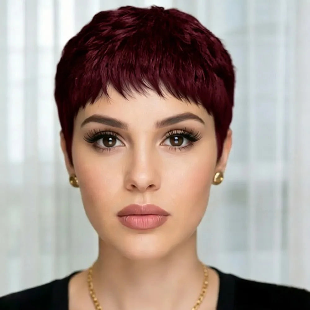 Burgundy Pixie Human Hair Wig