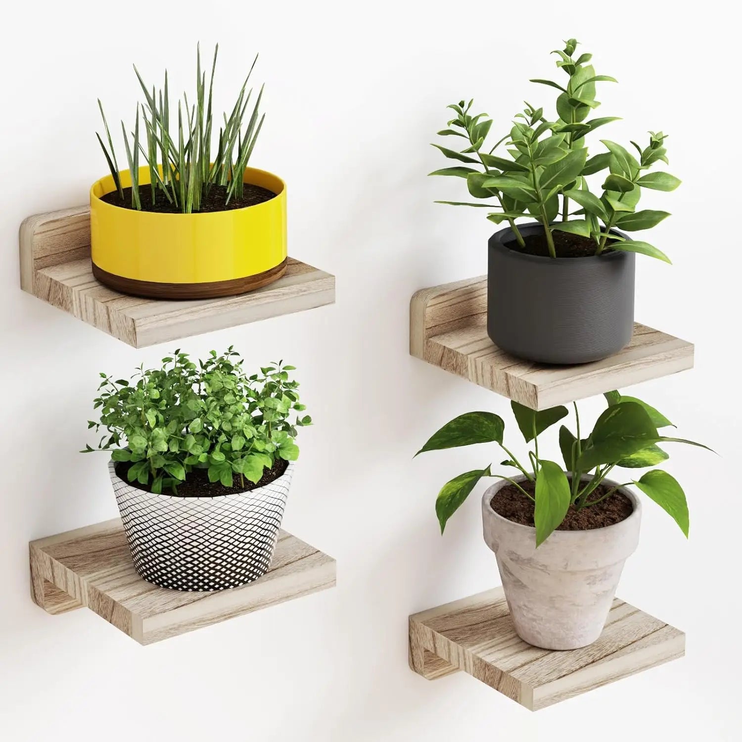 4PCS Floating Shelves For Wall Wood Shelf Display Ledges Room Decor Home Living Room Plant Flower Pot Tray Storage Garden Decora