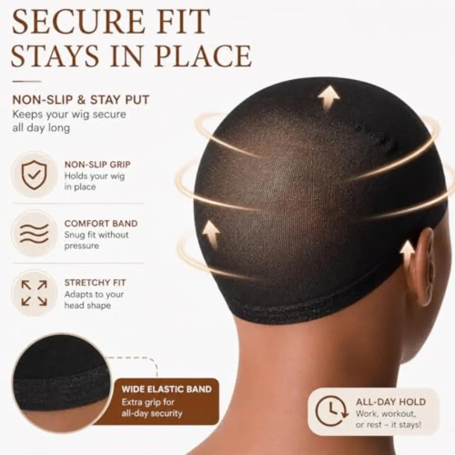 Smilco 20-Piece Black Lace Front Stocking Cap - Stretchy Nylon Wig Cap for Women's Wigs, Black Easy to Use Secure Fit One Size