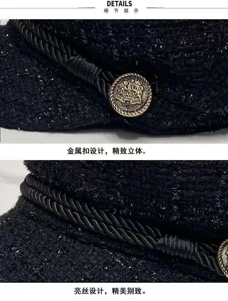 Fashion Women Men Military Hat Spring Autumn Sailor Hats Black Ladies Beret Caps Flat Top Captain Cap Travel Cadet Octagonal Hat