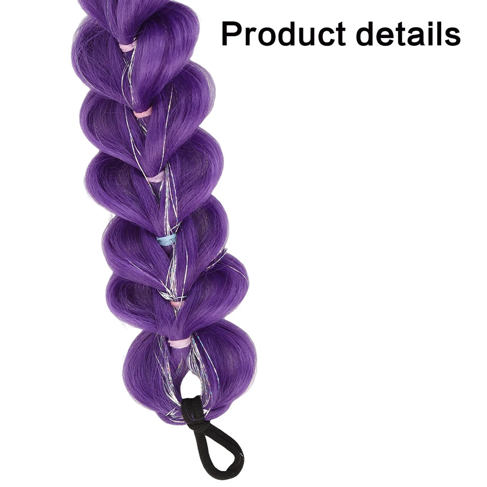 32" Extra-Long Synthetic Purple Braided Wig | Shimmering Metallic | Kids Christmas Costume Hairpiece