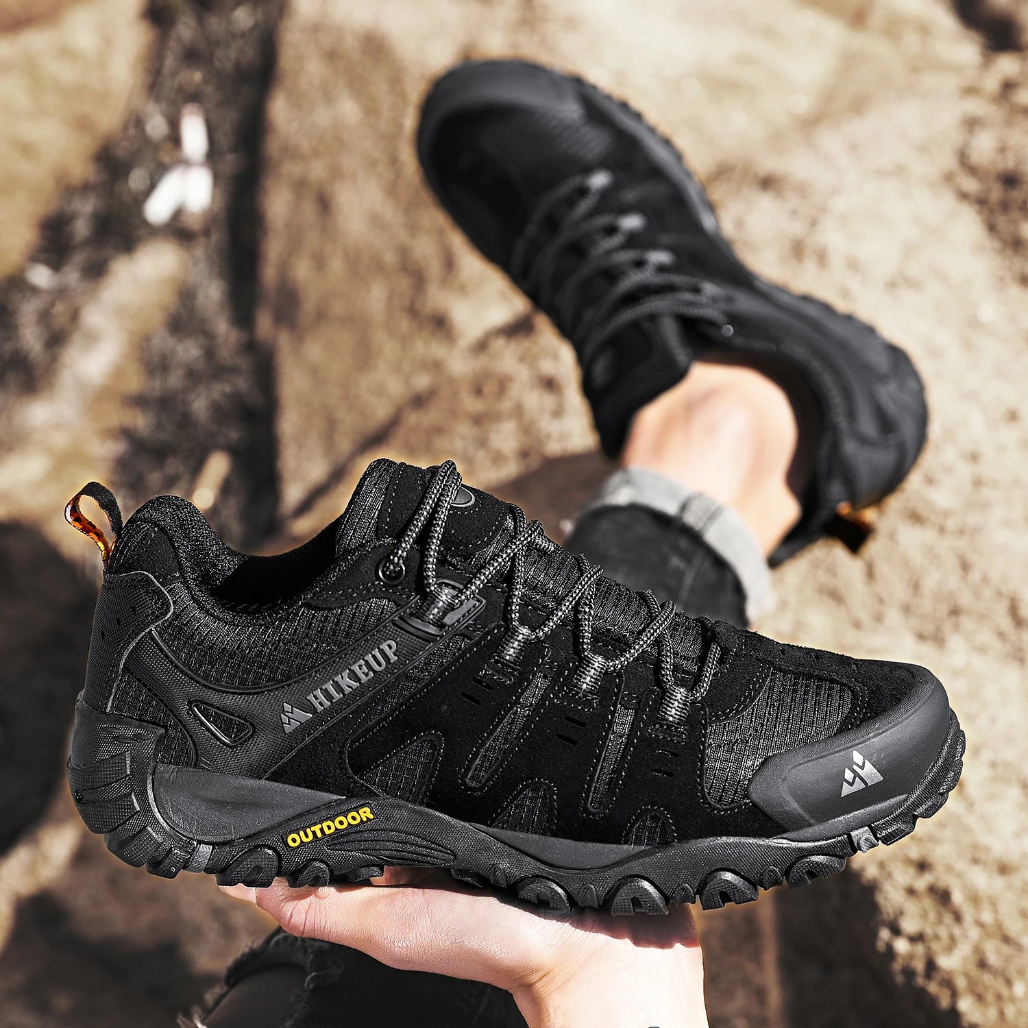 HIKEUP Zapatillas de senderismo para hombre de cuero de ante, calzado de exterior resistente al desgaste, zapatillas tácticas de trekking, senderismo y caza para hombre