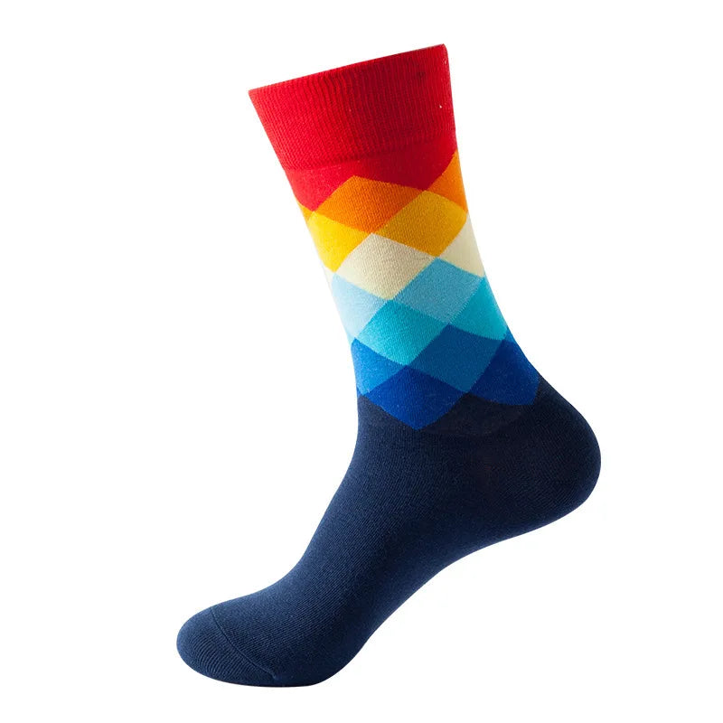 49 Patterns Fashion Business Men 100% Cotton Happy Lattice Socks Unisex Boys Combed Hip Hop Street Skateboard Funny High Sox Set