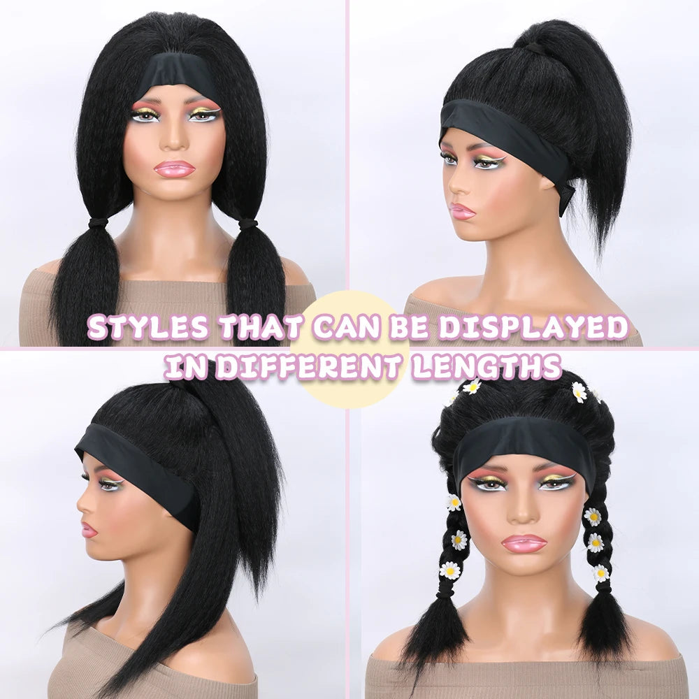 Long Kinky Straight Headband Wig