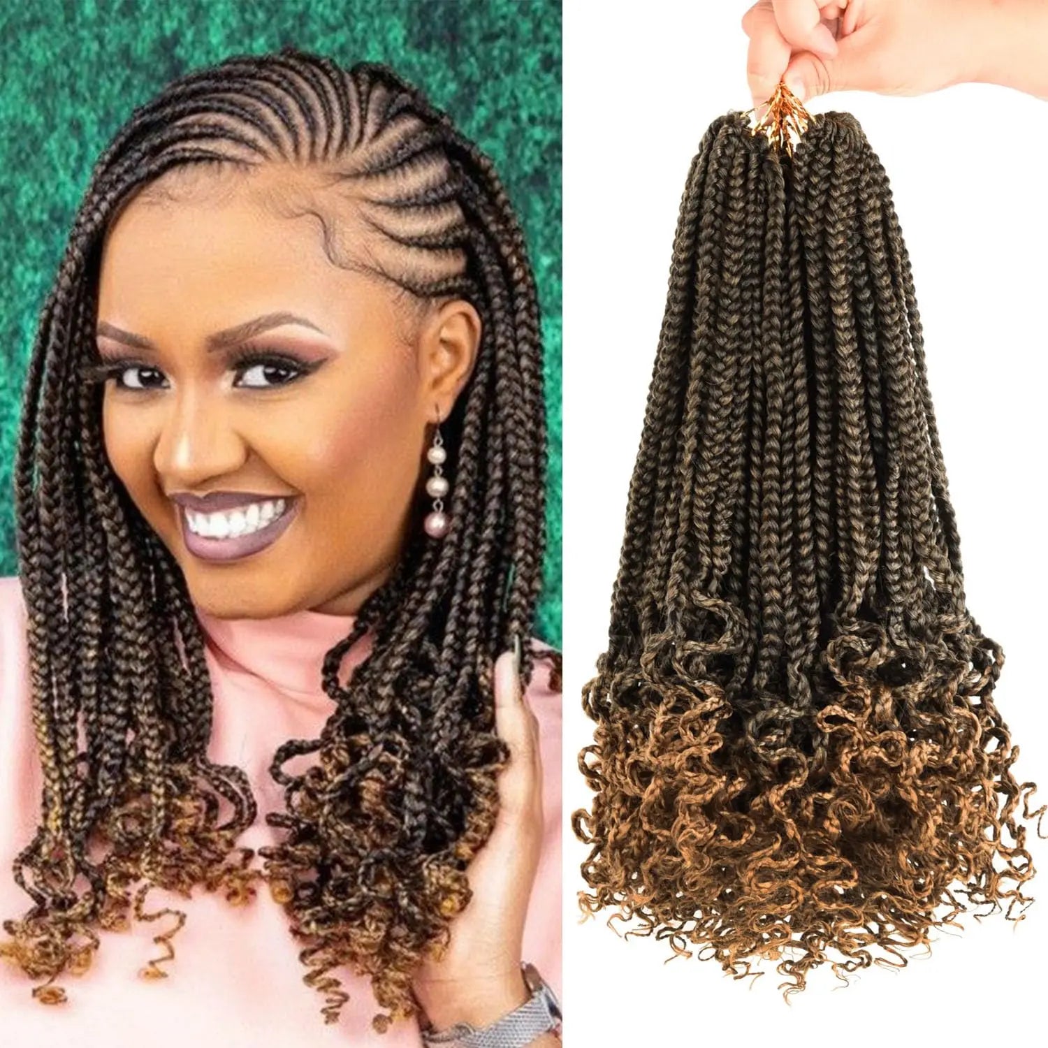 Trenzas de caja pre-armadas – Suaves, de aspecto natural con puntas rizadas