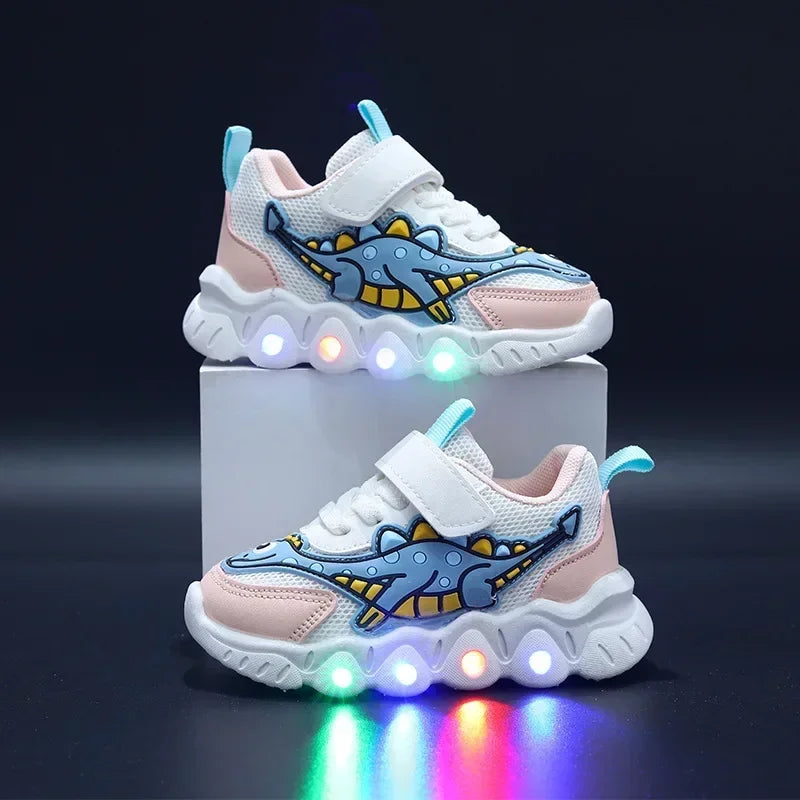LED-barn søte tegneserie gutter casual joggesko for barn sko jente mesh pustende belysning sko baby opplyst sko