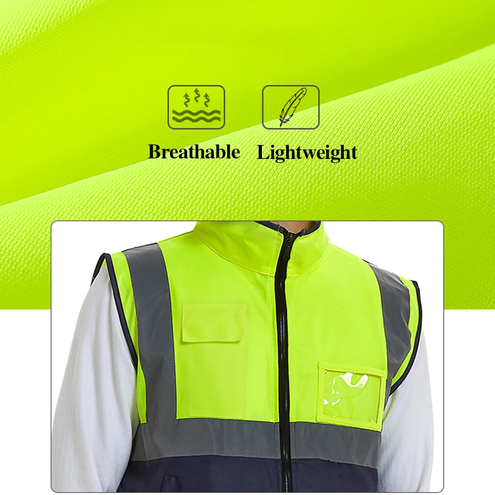 Work Vest with Multi Pockets Front Zipper Hi Vis Workwear Two Tone Construction Working Safety Vest Uniform