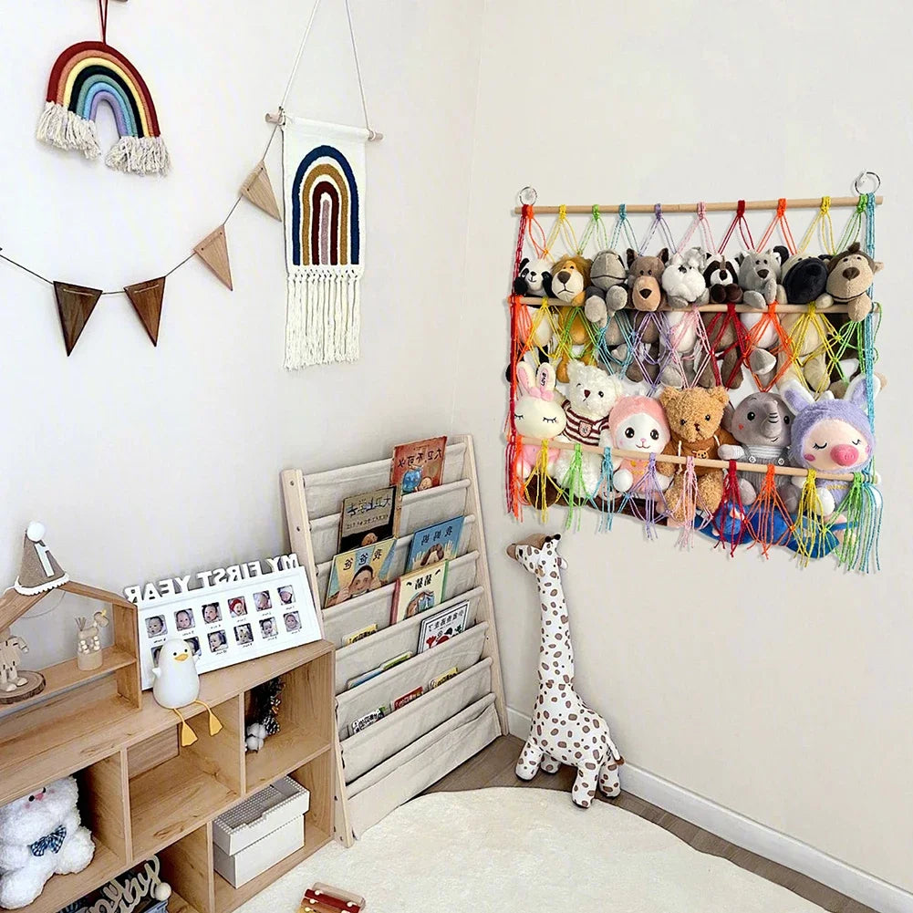 Stuffed Animal Storage Hammock Stuffed Animal Net With Hanging Hooks Hanging Toy Organizer For Children's Room Nursery