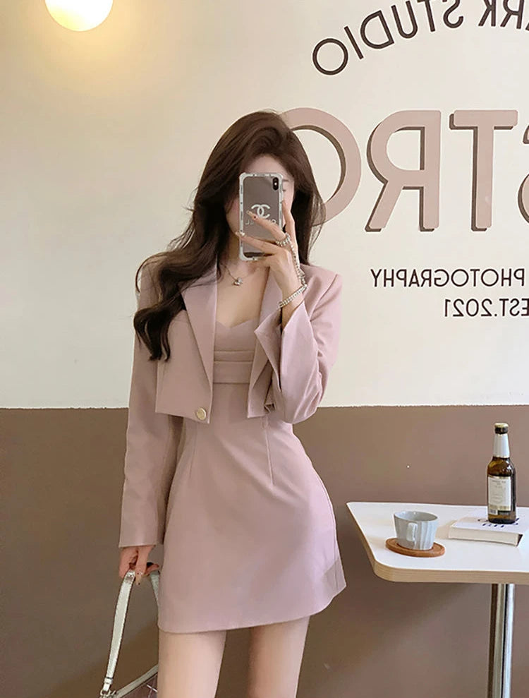 Sexy Suit with Skirt and Blazer Womens Short 2 Sets Outfit Mini Summer Night Club Two Piece Set for Women Formal Event Pink