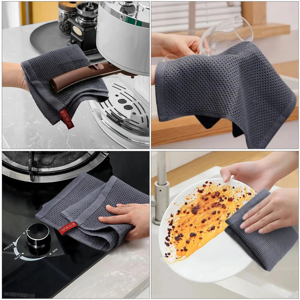Toalla de cocina de algodón de 4 piezas Paño de limpieza mágico ultrasuave Trapos de limpieza absorbentes Paños de cocina engrosados