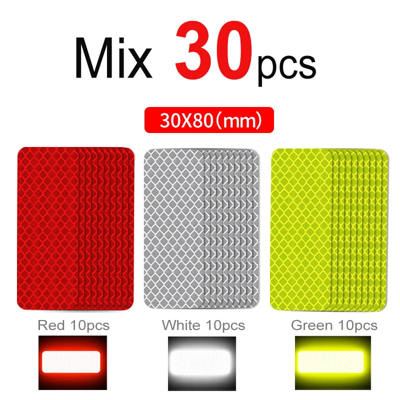 10~60pcs Bicycle Reflective Stickers Secure 30x80mm Warning Strip Car Motorcyle Night Saftety Mark Bicycle Rim Frame Reflector