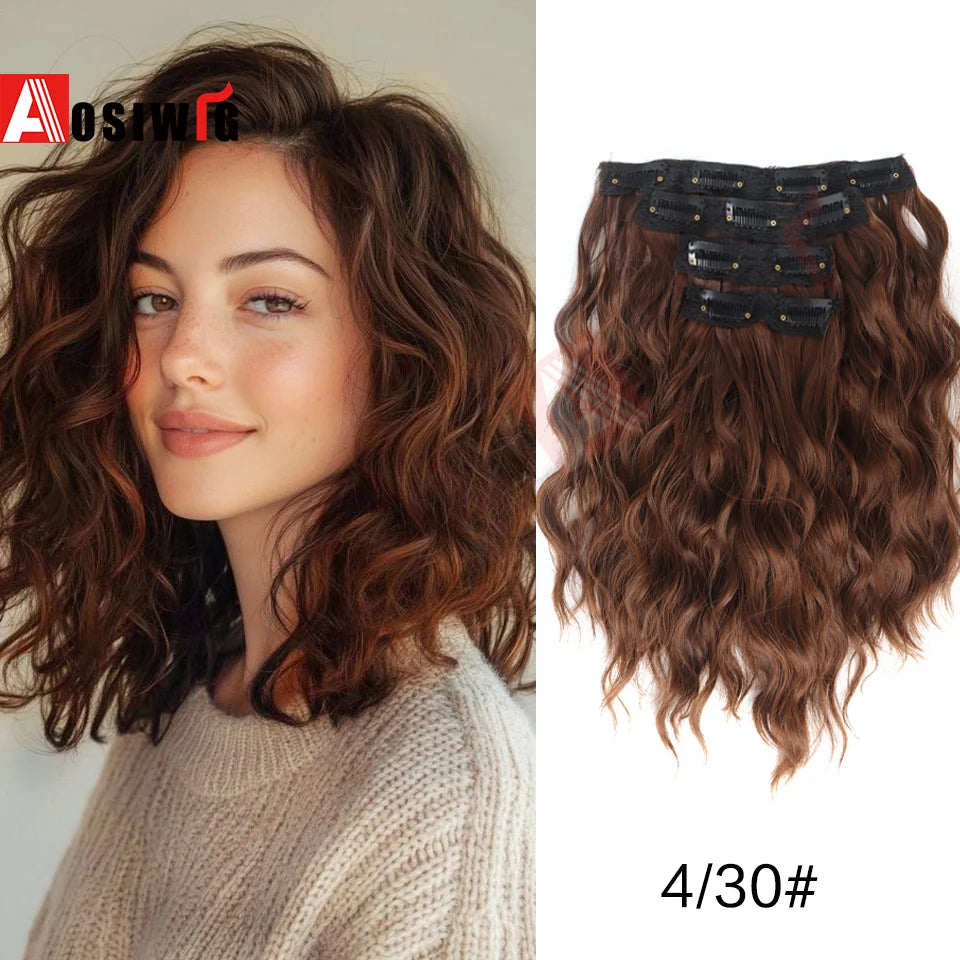 4/pc Clip In Hair Extensions 12 Inch Long Water Wave Hair ExtensionSynthetic Hair Extensions Hairpieces For Women Daily wear