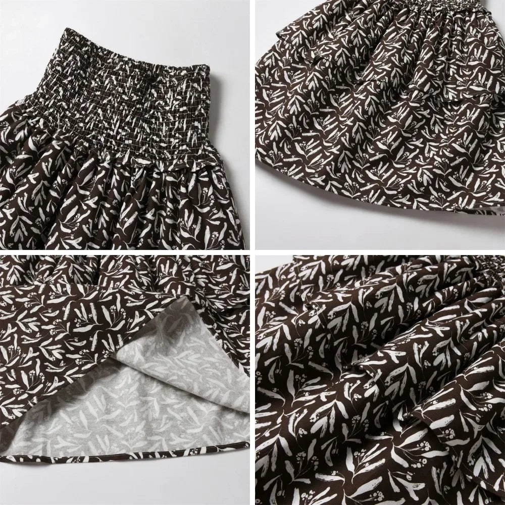 Teen Girls Skirt Top Set Brown Floral Set Cotton Fabric Autumn & Winter Clothes