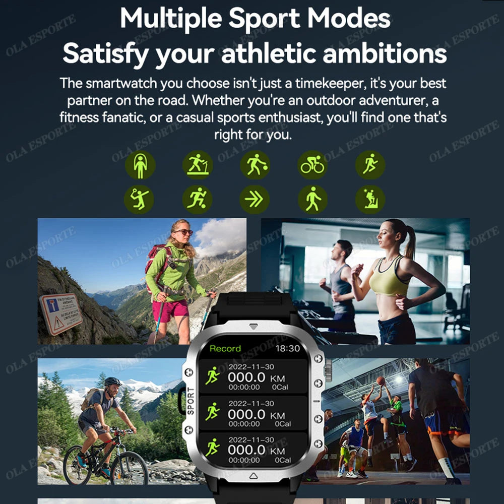 New Rugged Military GPS Smart Watch Men Bluetooth Call Health Monitoring AI Voice Sport Waterproof Smartwatches For Android