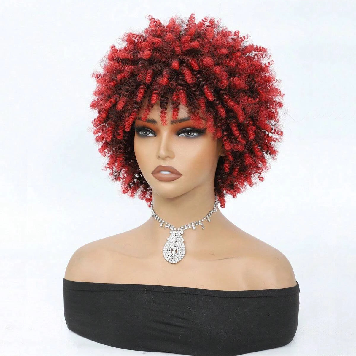 Short Kinky Curly Wig with Bangs
