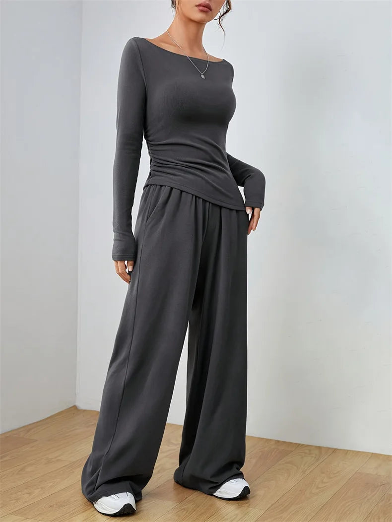 Women's Two-Piece Wide-Leg Pants Set Soft And Waxy Style Suit Fashionable Irregularities Women's Clothing Sales Yoga Sports Set