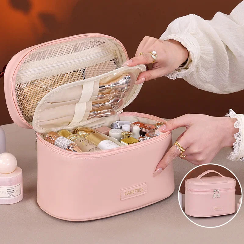 Makeup Bag for Women Large Capacity Travel Cosmetic Organizer with Brush Holder Waterproof Toiletry Pouch Portable Makeup Case