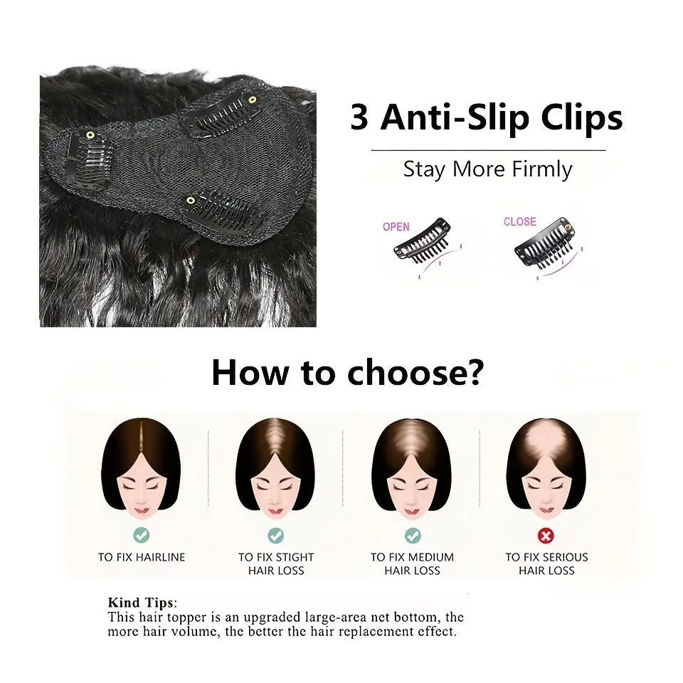 Postiche Kinky Straight Topper avec frange, clips invisibles, extensions de toupet pour femmes, conception d'intranet en forme de T