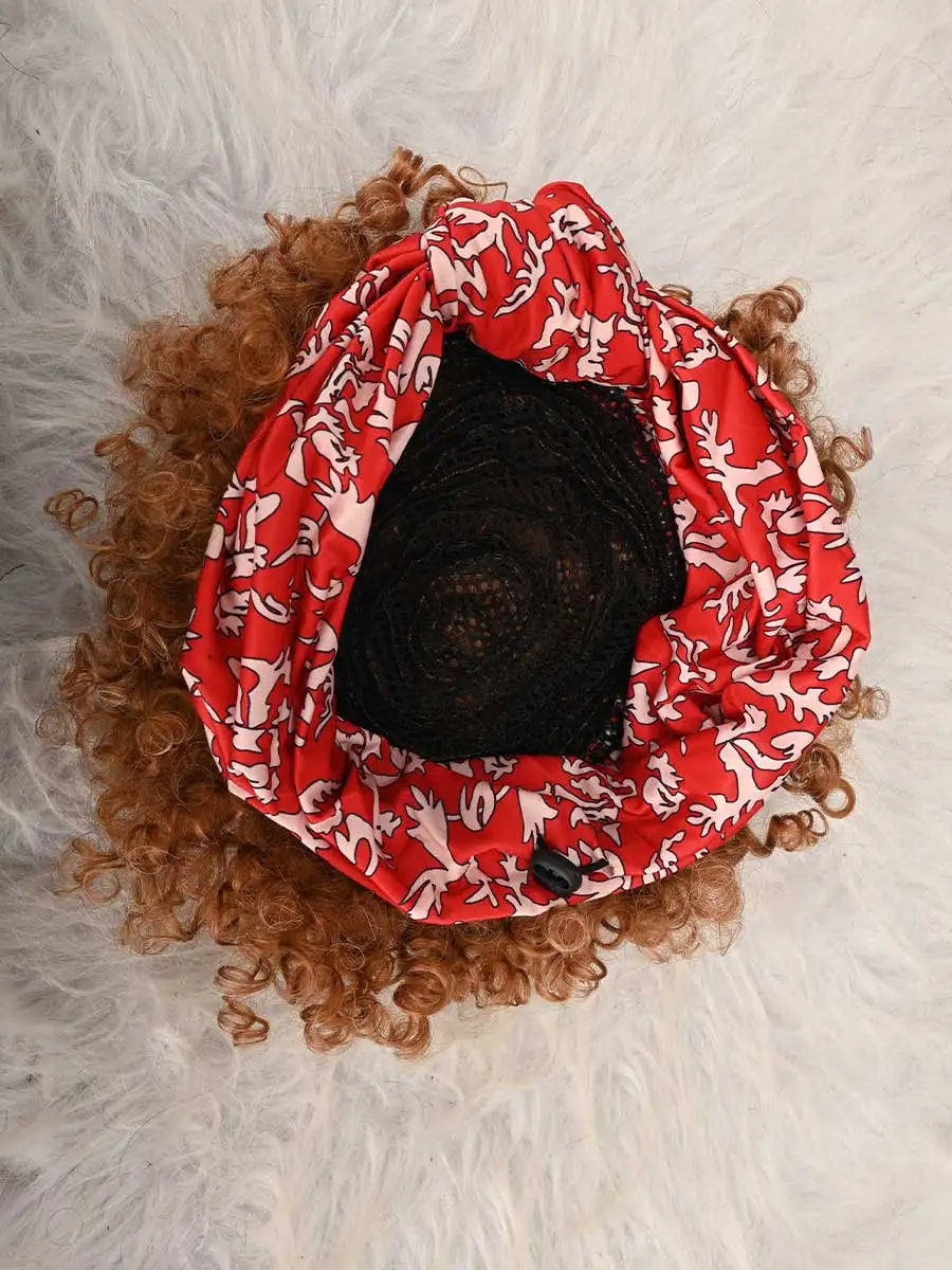 Headband Wig Curly Headband Wig With Bangs For Women Synthetic Afro Curly Hair Wig With Headband Attached Short Kinky Curly Afro High Puff With Bangs Stripes Short Red Curly Wigs with Bangs for Women, Natural Wavy Synthetic W