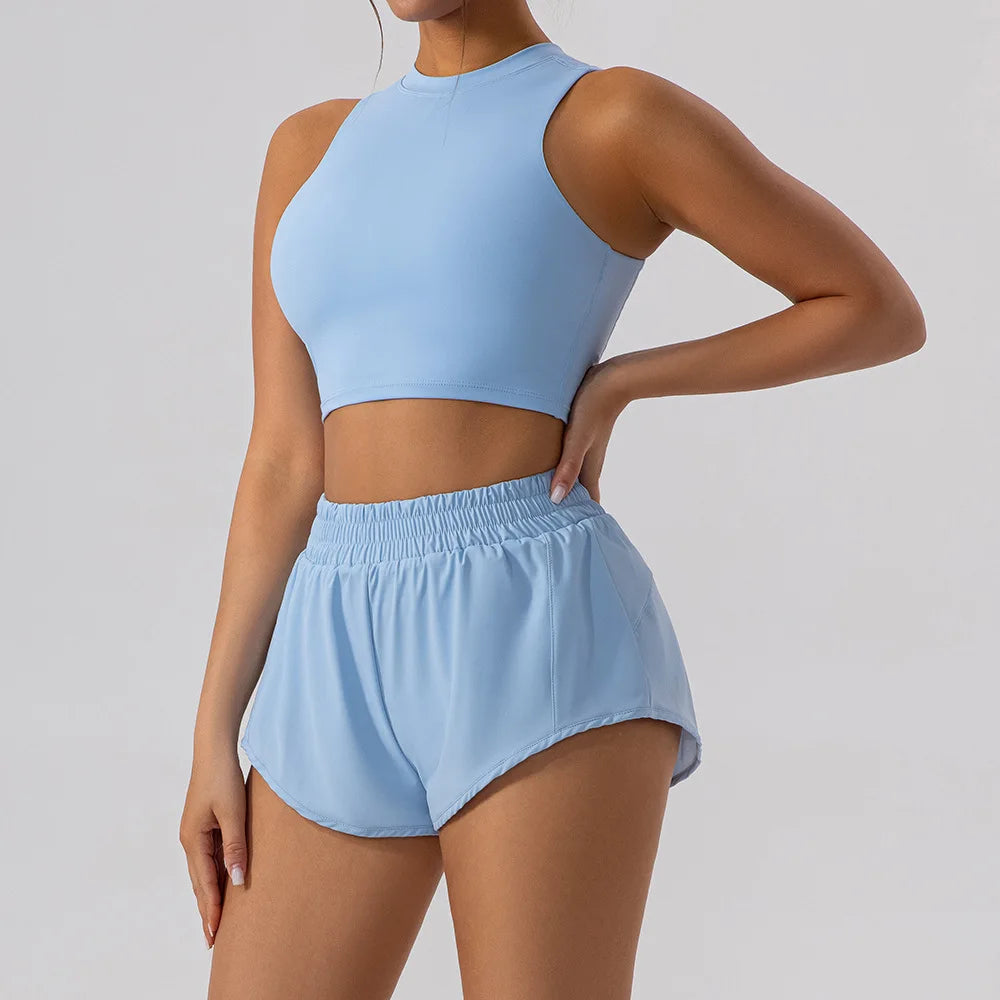 2PCS Yoga Set Sports Hip Short Skirt Women Tracksuit Gym Tennis Skirt Set Workout Sportswear Golf Dance Athletic Sport Suit