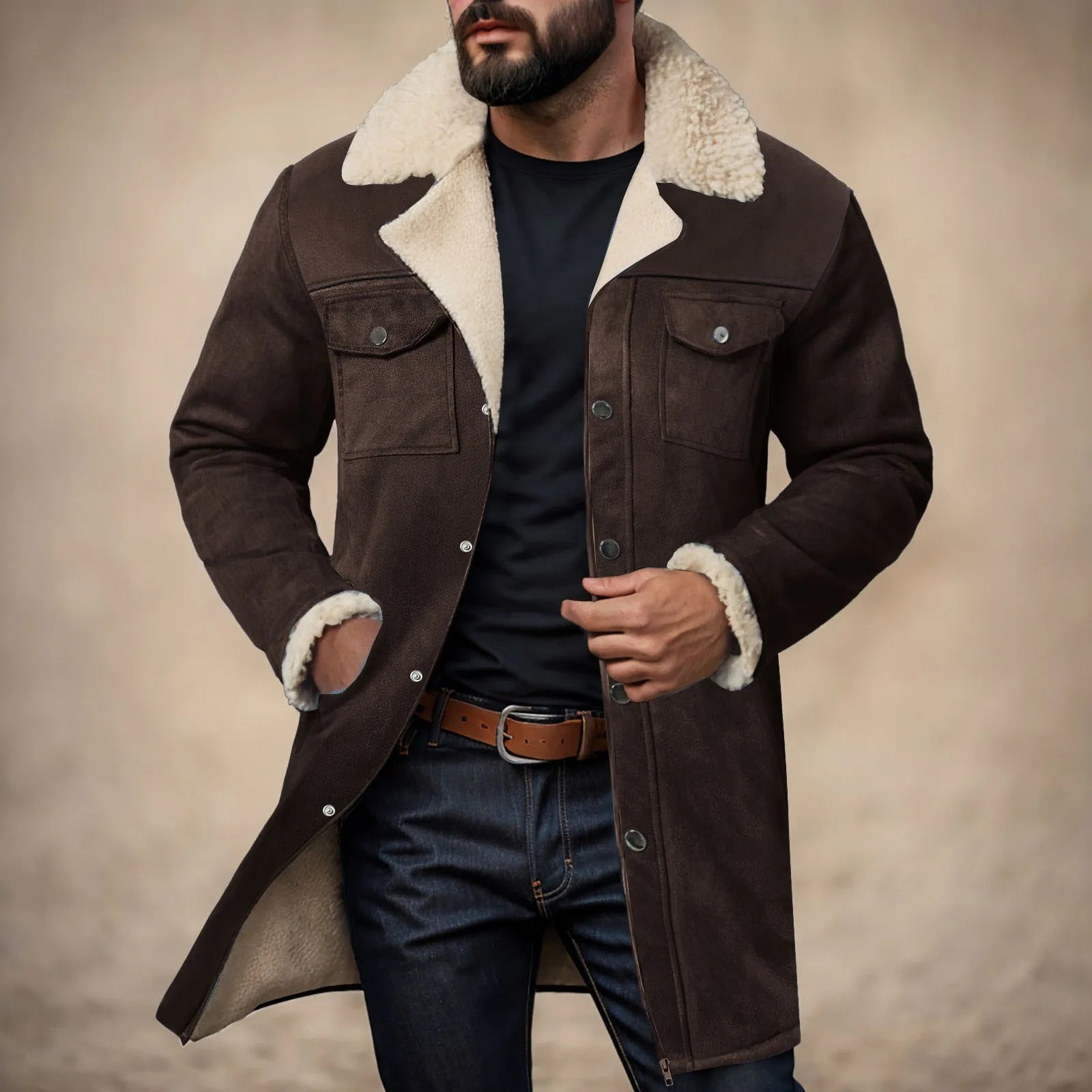 Veste en daim doublée polaire pour homme