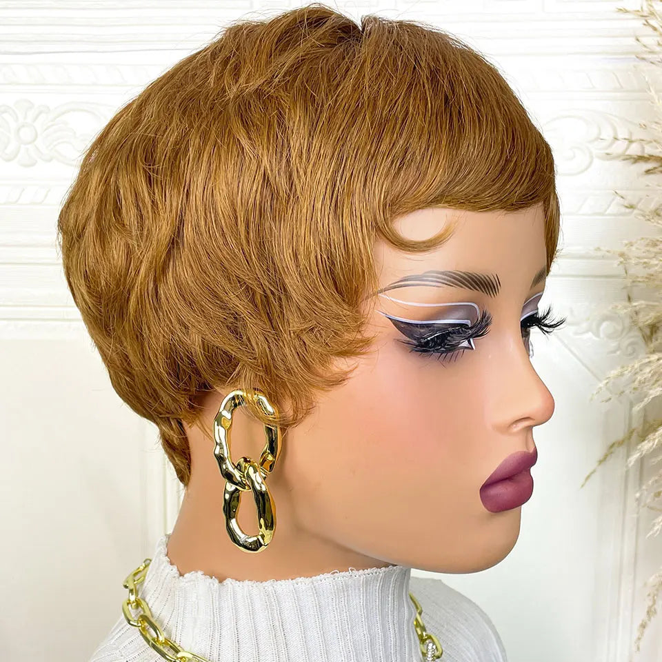 Pixie Cut Human Hair Wigs Short Wigs for Women Color 30 Layered Pixie Wig With Bangs Blonde Full Machine Made Wig On Sale