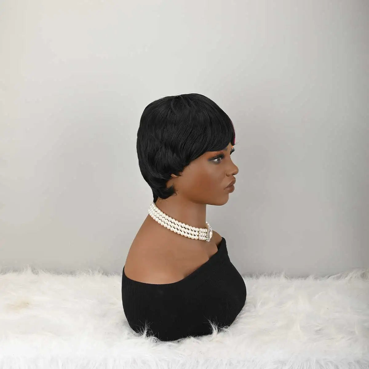 Short Bob Wig for PixieCut wigs Glueless Synthetic Wig None FrontWig with Bangs NaturalBlack Straight FullMachine Made ShortLayered for daily use