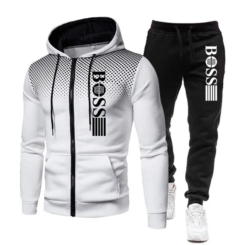 2026 New Men's Zippered Hooded Sweatshirt + Casual Pants Set, suitable for autumn and winter fashion, fitness and warm sports we