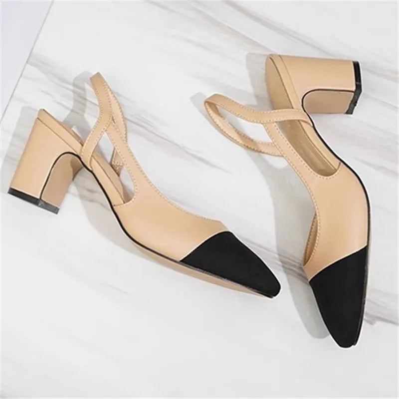 Summer Women Luxury High Heels Shoes for Woman's Color Splicing Mixed Color Round Toe Sandals Ladies Slippers Casual Shoes