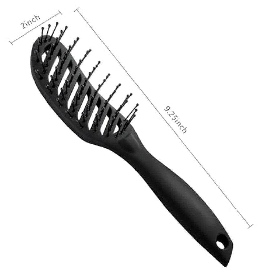 Vented Detangling Hair Brush - Curved Black Paddle Brush with Ball-Tip Bristles, Anti-Static for Wet/Dry Hair, Blow Drying