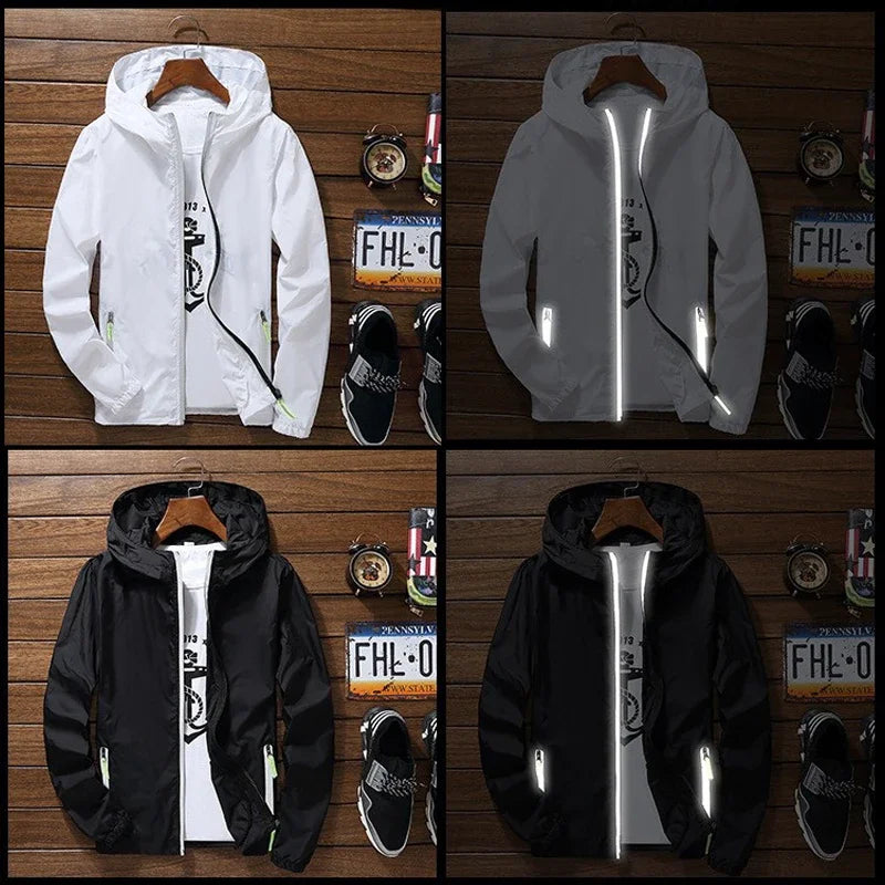 Men's movie umbrella, reflective thin jacket, sunscreen, skin, hooded windbreaker, pilot sports jacket, beach, bicycle, pilot, l