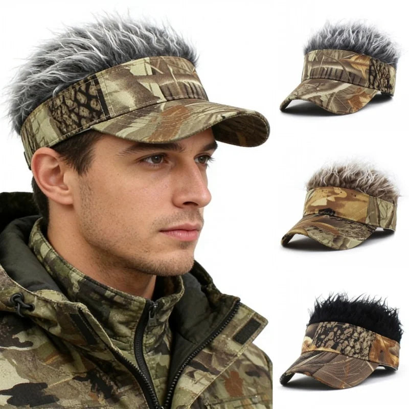 Perruque Synthétique Homme Femme Chapeau Visière de Baseball Imprimé Feuilles de Jungle Casquette de Sport Pare-Soleil Course Randonnée Chapeau de Soleil Perruque Cheveux Épis