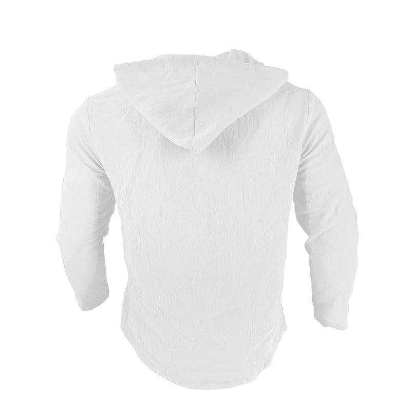 Camisas casuales de playa para hombre, de algodón y lino, con capucha, de manga larga, para hombre, holgada, de color liso, con botones, cárdigan, ropa de calle.