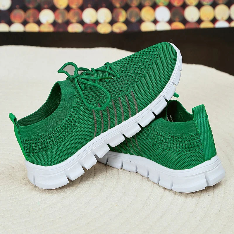 Green Soft Sole Knit Walking Shoes for Women Comfortable Breathable Mesh Sneakers Woman Plus Size Lightweight Casual Flats