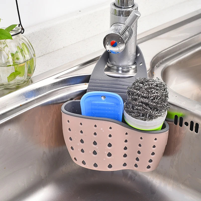 Cesta de drenaje de almacenamiento para el hogar, soporte para fregadero de cocina, jabón ajustable, esponja, estante, bolsa colgante, cesta de drenaje, accesorios de cocina