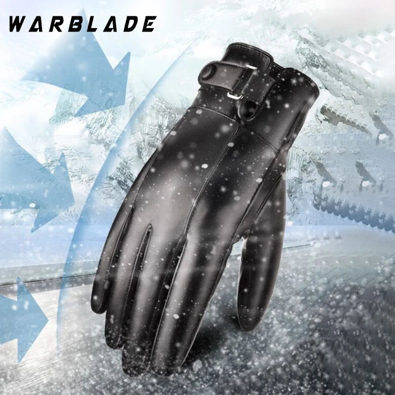 Nye vinterhansker menn kvinner svart PU skinn kashmir varme kjørehansker votter berøringsskjerm vanntette taktiske hansker