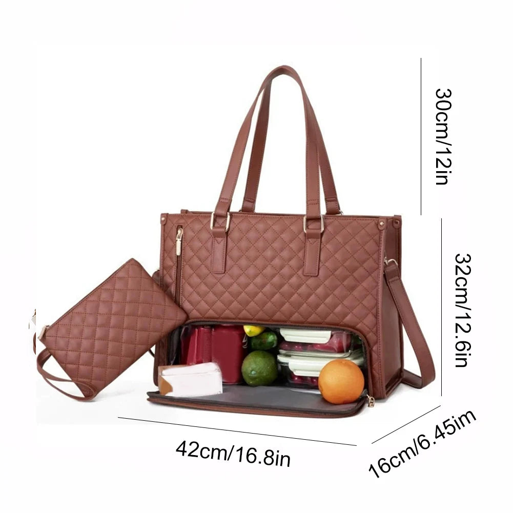 2-in-1 Lunch Tote Bag Laptop Bag with Purse Multi-Function Business Lunch Bag Lunch Box Handbag for Work Office Camping Picnic