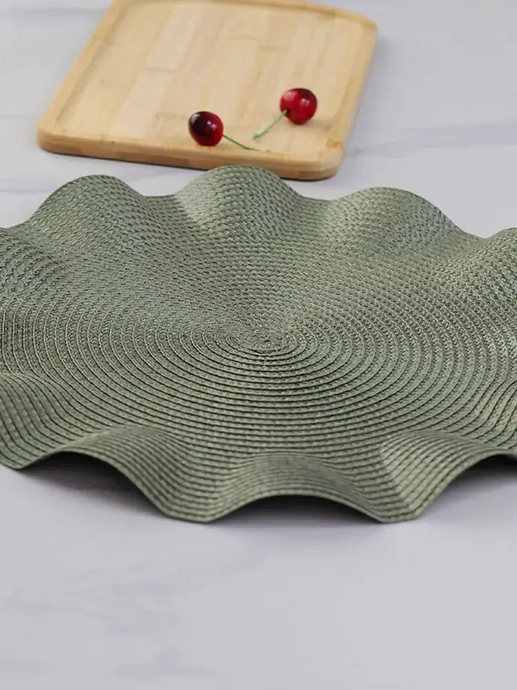 1 mantel individual redondo trenzado de 38 cm, lavable, resistente al calor y con bordes antiarrugas para decoración de mesa de cocina