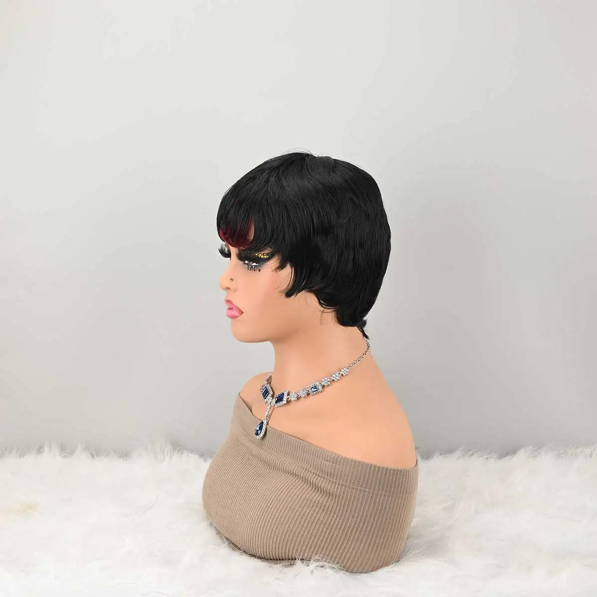 Short Bob Wig for PixieCut wigs Glueless WigNone Front Synthetic Wig withBangs Natural BlackStraight Full MachineMade Short Layered fordaily use